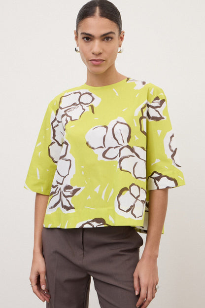 Printed Poplin Top in fluo by Ottod'Ame