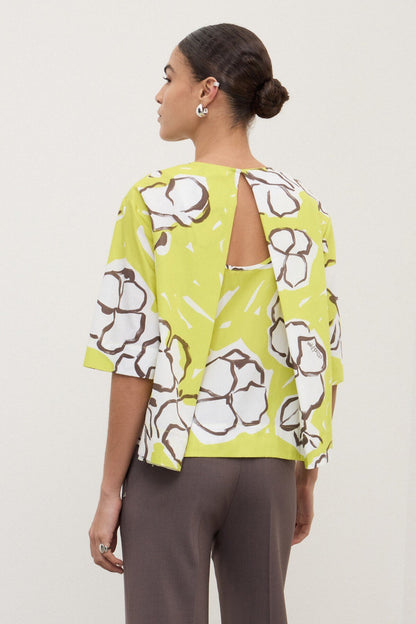 Printed Poplin Top in fluo by Ottod'Ame