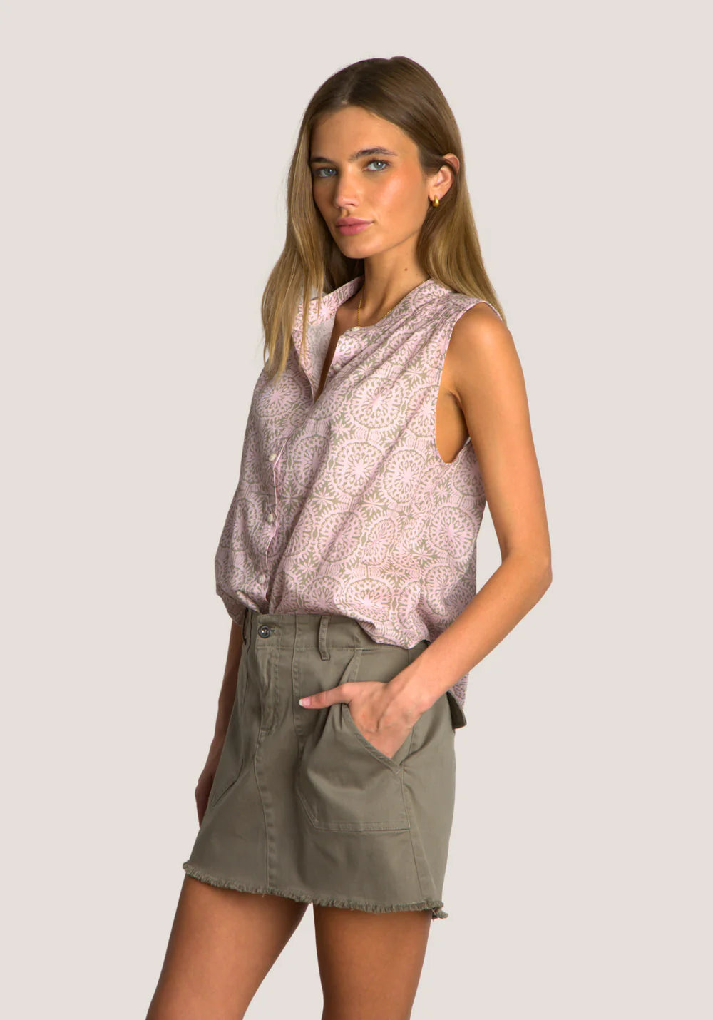 Sara Sleeveless Button-up in Blush by Dylan