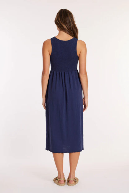 Smocked Tank Midi Dress in vibrant navy by Mododoc