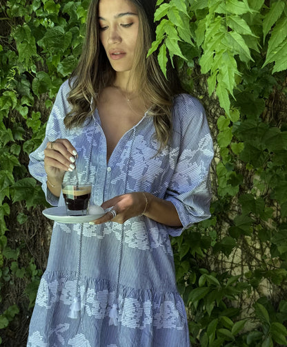 Palermo Stripe Embroidered Dress in blue/white by Rose & Rose