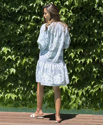 Palermo Stripe Embroidered Dress in blue/white by Rose & Rose
