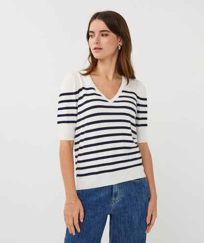 Short Sleeve Stripe Sweater in white/navy by Esqualo