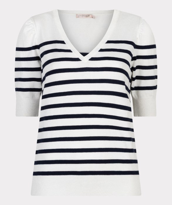Short Sleeve Stripe Sweater in white/navy by Esqualo