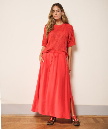 Slub Maxi Skirt in chili red by Esqualo