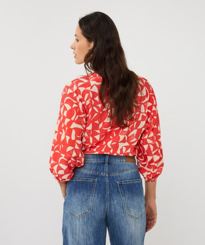Raglan Graphic Printed Blouse in poppy/ivory by Esqualo
