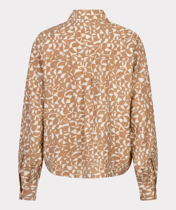 Button Up Graphic Printed Blouse in tan/ivory by Esqualo