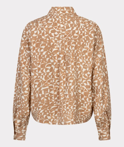 Button Up Graphic Printed Blouse in tan/ivory by Esqualo