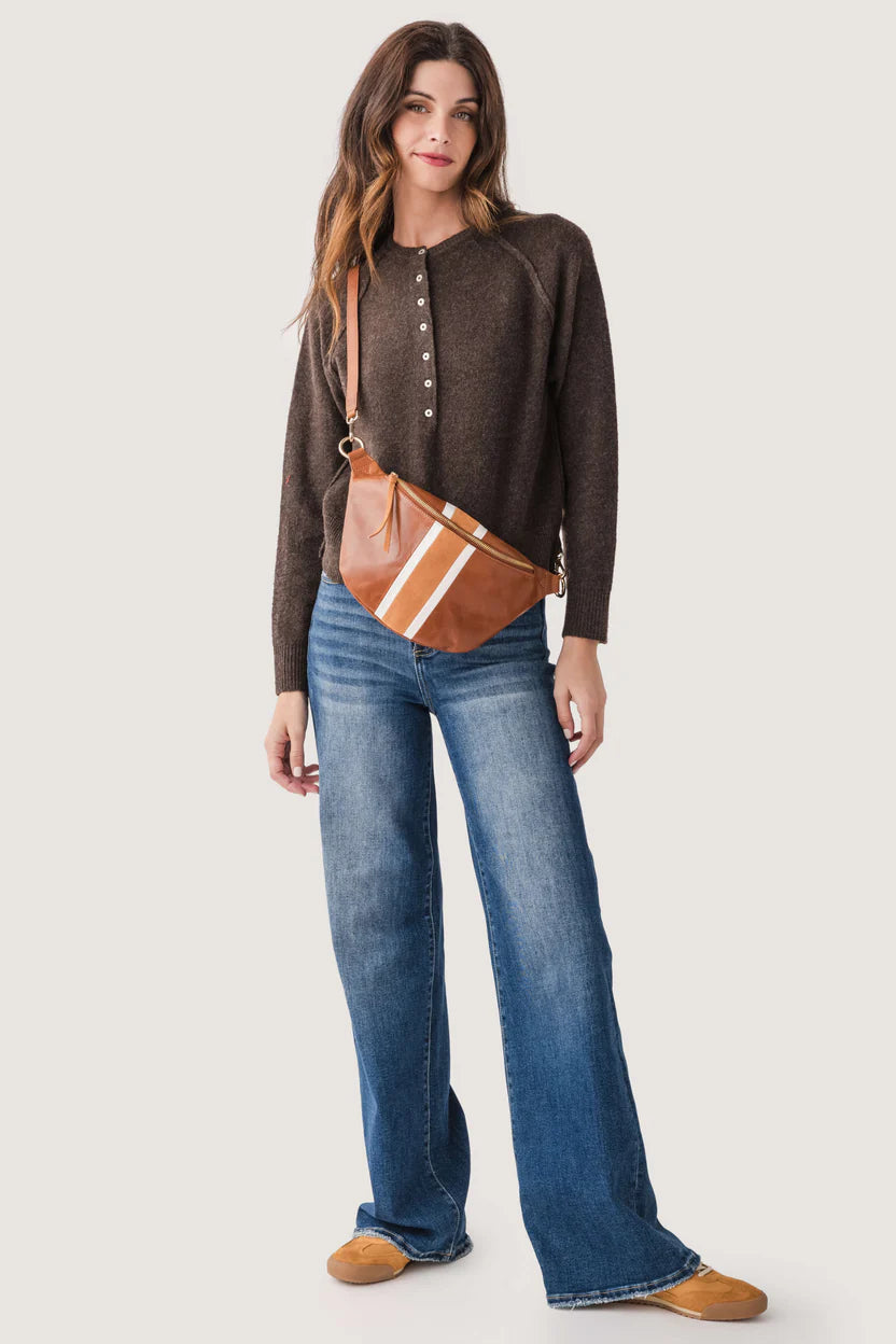 Akleja Raglan Sleeve Henley Pullover in brown by RD