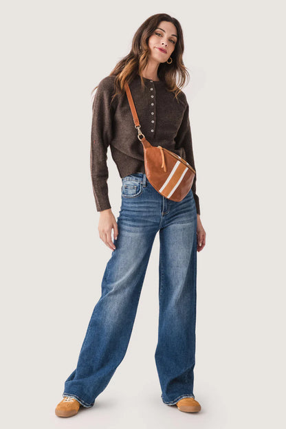 Akleja Raglan Sleeve Henley Pullover in brown by RD