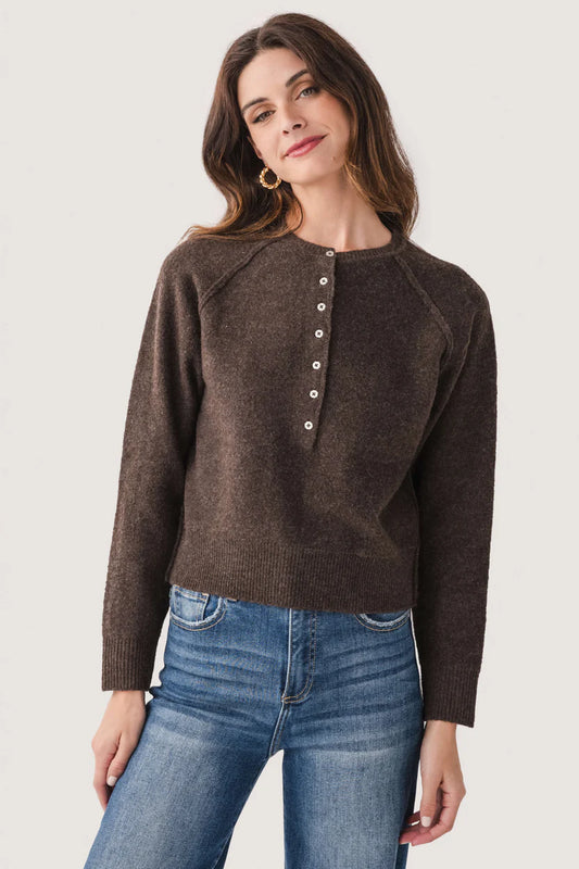 Akleja Raglan Sleeve Henley Pullover in brown by RD