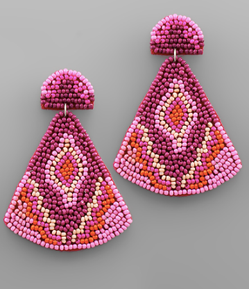 Half Oval & Triangle Bead Earrings in magenta