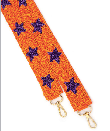 Star Beaded Guitar Strap in orange/purple