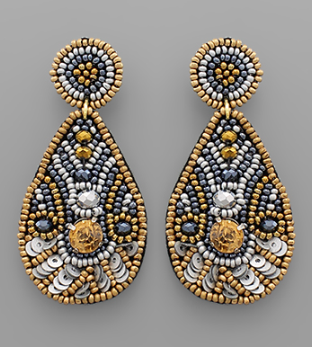 Beads & Sequin Teardrop Earrings in multi