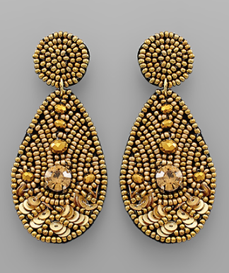 Beads & Sequin Teardrop Earrings in gold