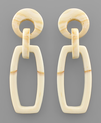 Acrylic Circle & Rectangle Earrings in ivory/beige