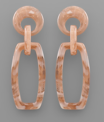Acrylic Circle & Rectangle Earrings in dusty pink
