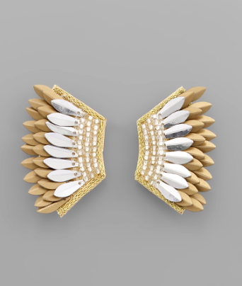 Seed Bead & Wing Earrings in gold/rhodium