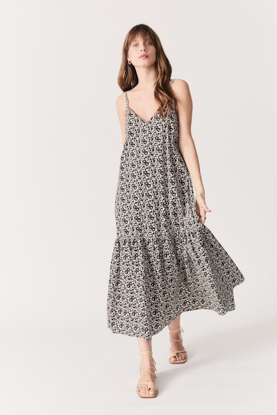 Bugio Printed Dress in black flowers by Deluc