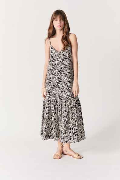 Bugio Printed Dress in black flowers by Deluc