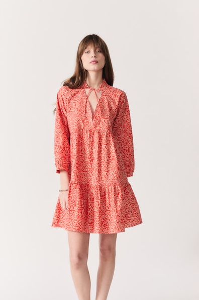 Mafra Printed Dress in red flowers by Deluc