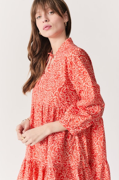 Mafra Printed Dress in red flowers by Deluc