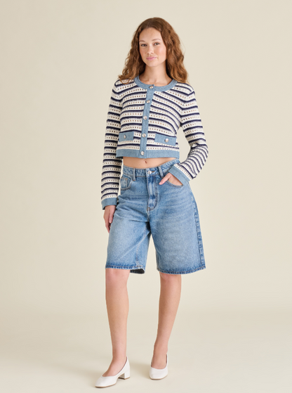 Casette Sweater Cardigan in ivory stripe by Steve Madden