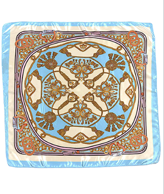Tassel Printed Silky Bandana in light blue