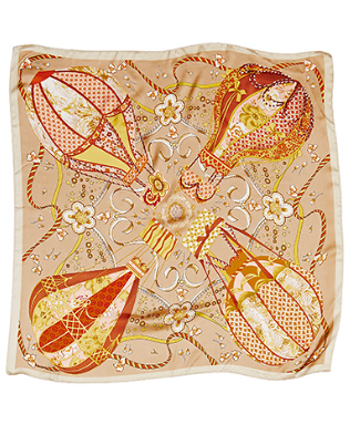 Hot Air Balloon Printed Silky Bandana in beige