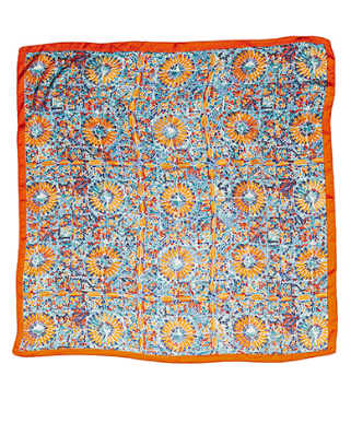 Abstract Floral Print Silky Bandana in orange