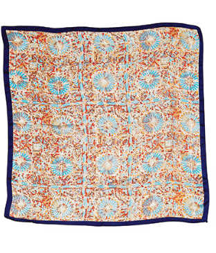 Abstract Floral Print Silky Bandana in navy