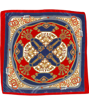 Tassel Printed Silky Bandana in red/navy