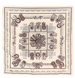Multi Printed Silky Twill Bandana scarf in ivory/brown