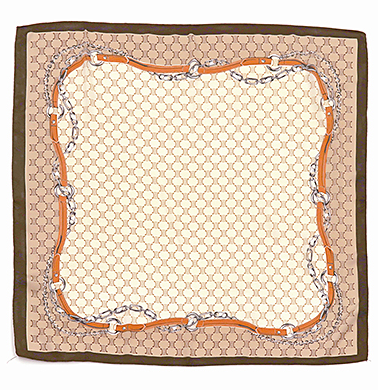 Chain Print Silky Bandana Scarf in beige