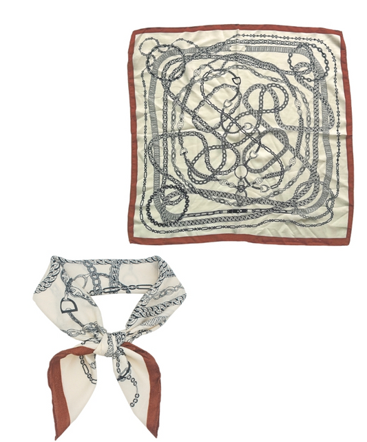 Multi Chain Print Bandana Scarf in ivory