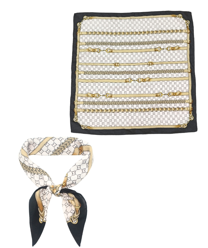 Horsebit Strap Print Bandana Scarf in white