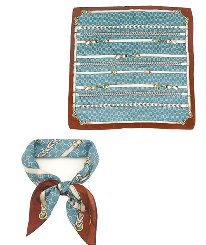 Horsebit Strap Print Bandana Scarf in teal