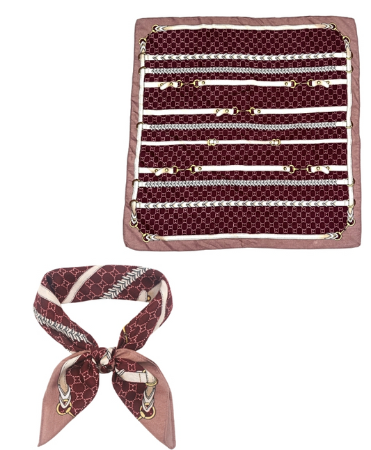 Horsebit Strap Print Bandana Scarf in burgundy