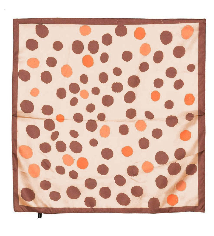 Multi Dot Print Silky Bandana Scarf in brown multi