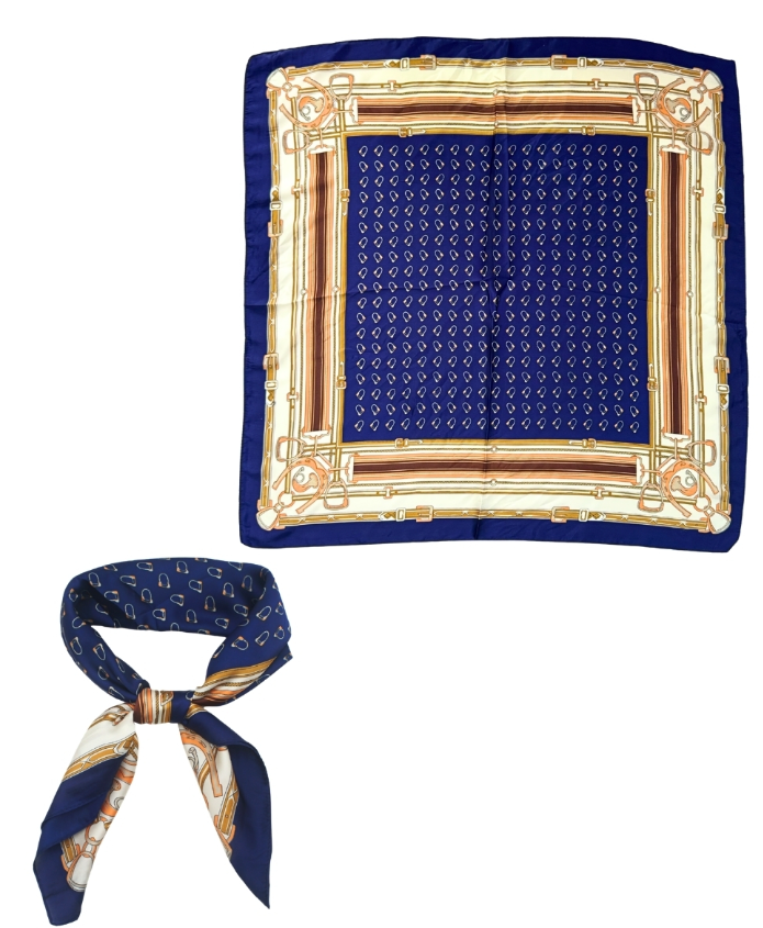 Printed Horsebit & Belt Scarf in navy/ivory