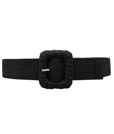 Rectangle Buckle Straw Stretch Belt in black