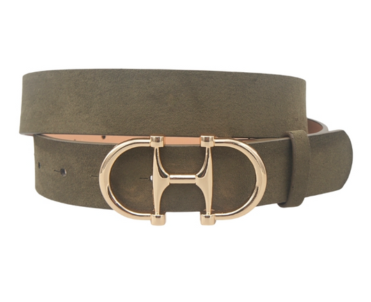 Horsebit Buckle Microsuede Belt in dark olive