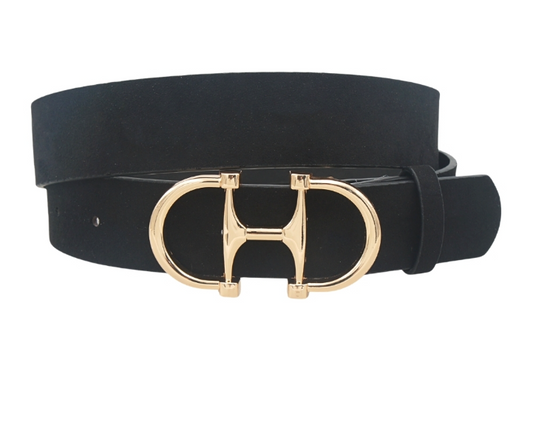 Horsebit Buckle Microsuede Belt in black