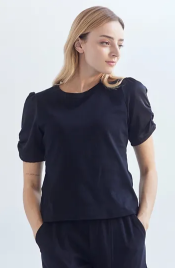 Satin Sleeve Jersey Top in black by 209