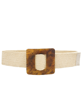 Square Lucite Buckle Straw Belt in natural
