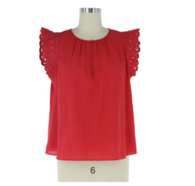 Lace Sleeve Detail Solid Top in red by Current Air