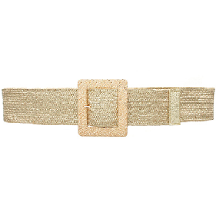 Rectangle Buckle Metallic Straw Belt in gold