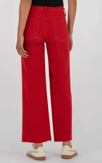 Meg High Rise Wide Leg Raw Hem in ruby red by KUT