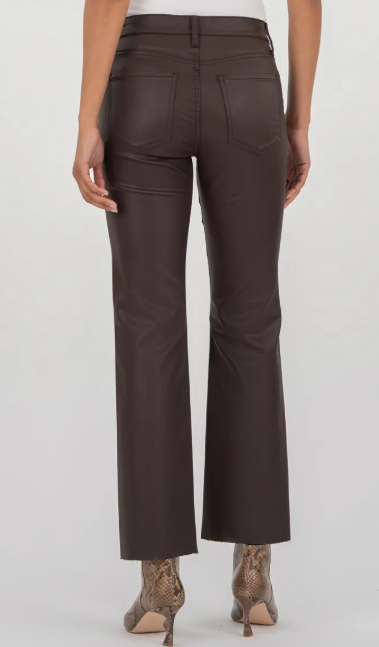 Kelsey High Rise Ankle Flare Raw Hem in chocolate by KUT