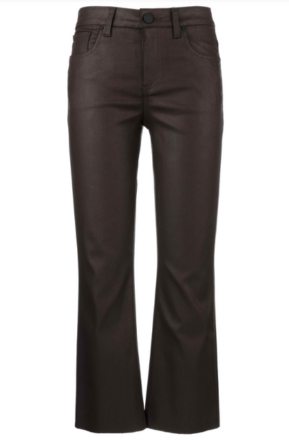 Kelsey High Rise Ankle Flare Raw Hem in chocolate by KUT